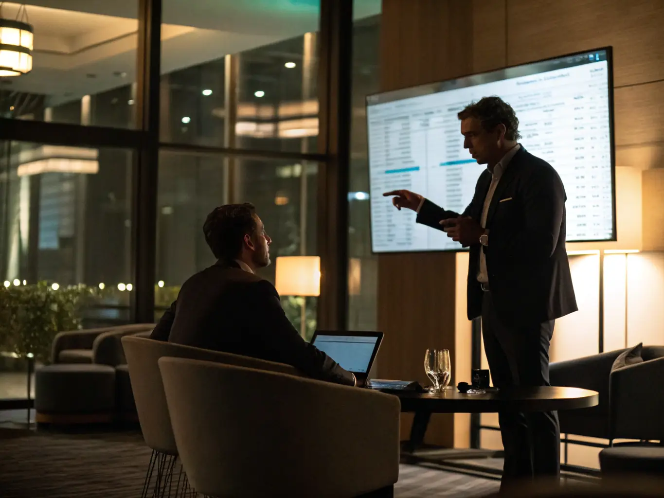 A consultant working with a client on a data analytics project, discussing insights and strategies.